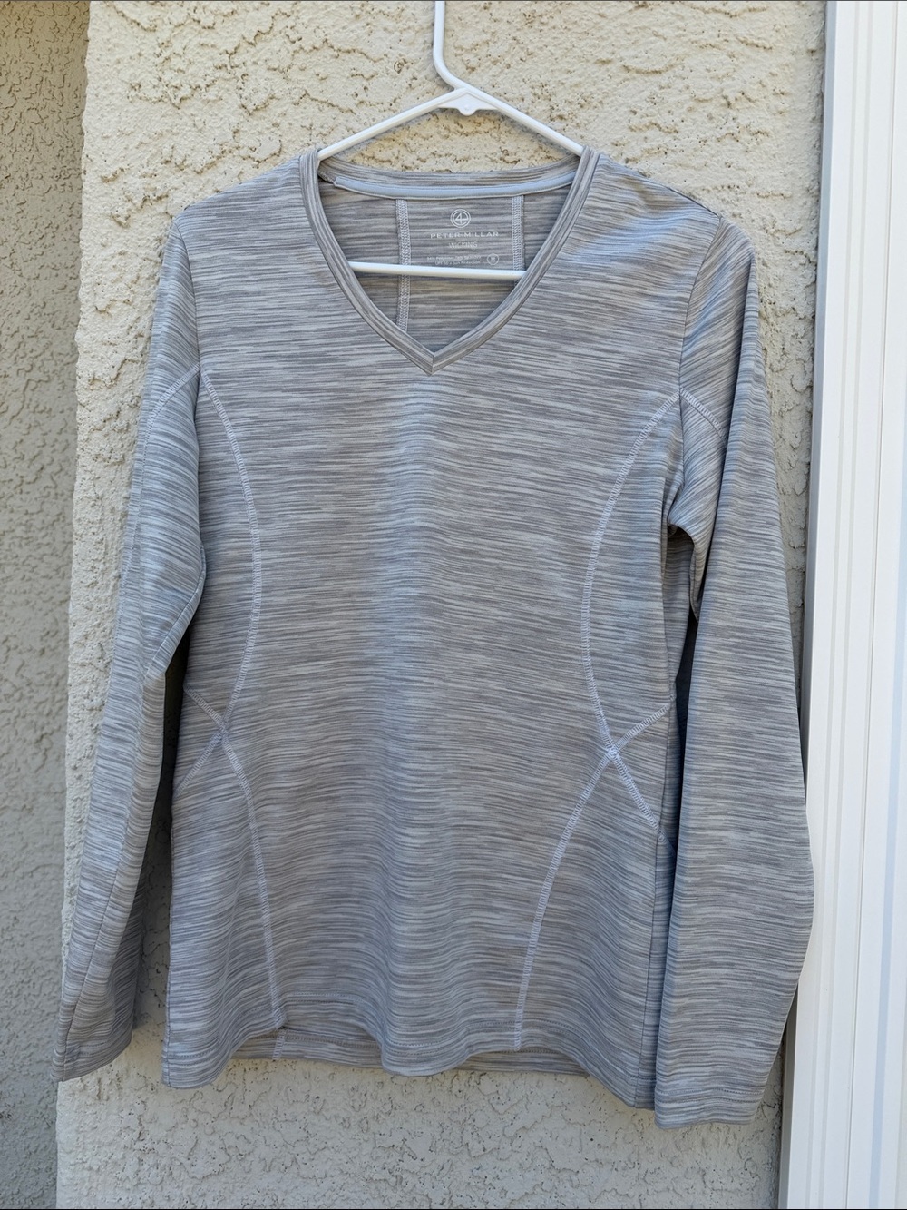 Peter Millar Crown Sport Grey VNeck Active L/S Wicking Top Size M